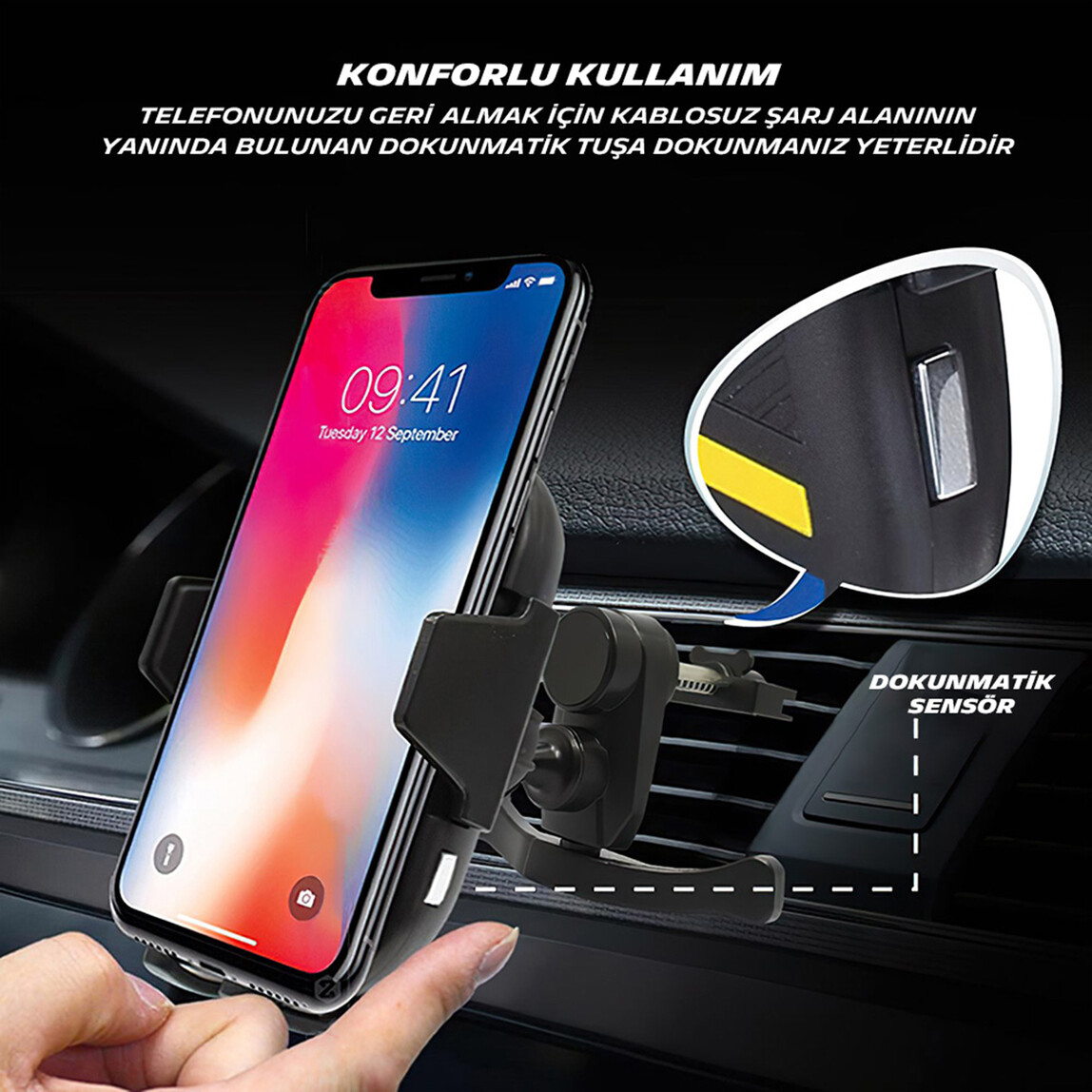    Michelin MC33368 Wireless Telefon Şarj Cihazı ve Dokunmatik Akıllı Telefon Tutucu  