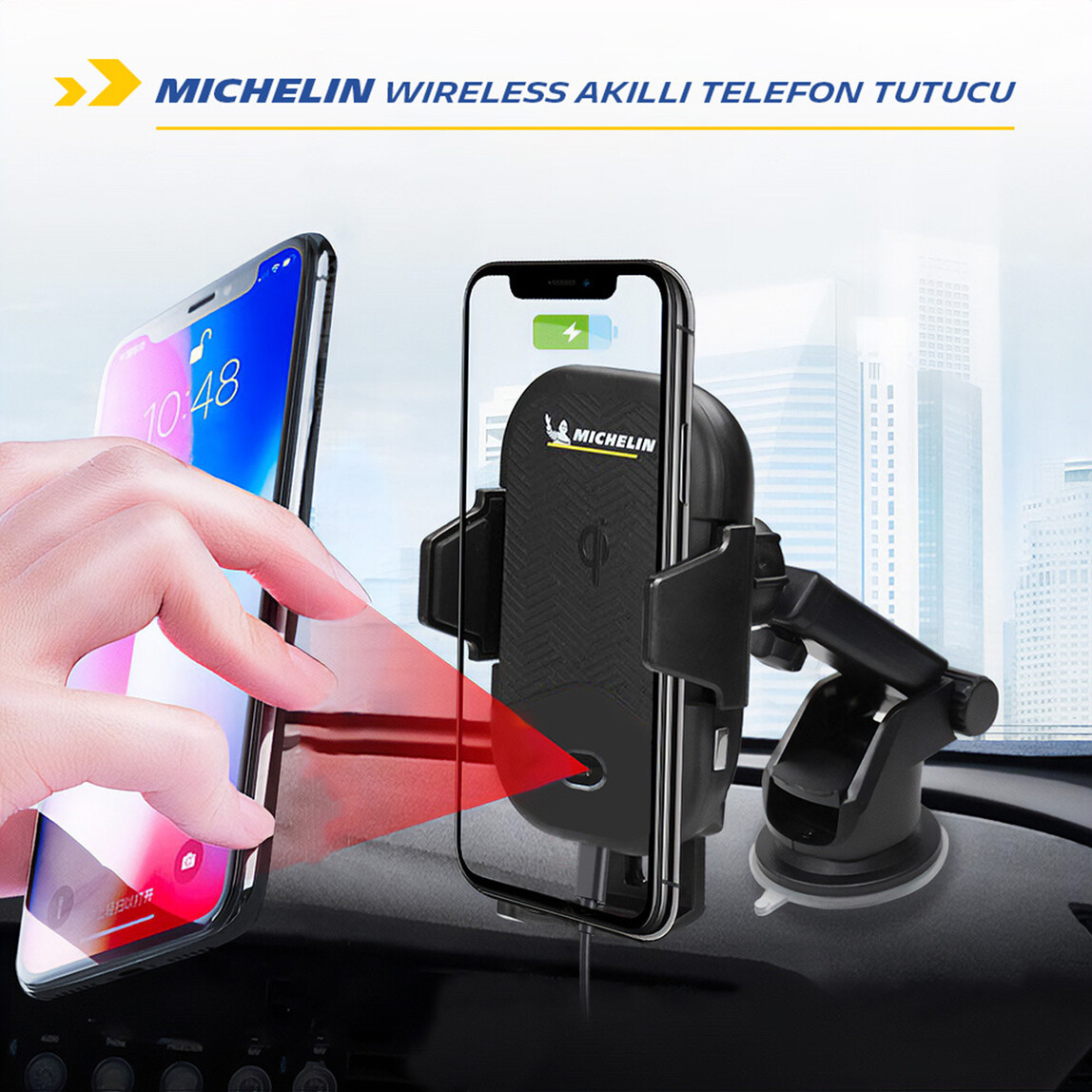    Michelin MC33368 Wireless Telefon Şarj Cihazı ve Dokunmatik Akıllı Telefon Tutucu  