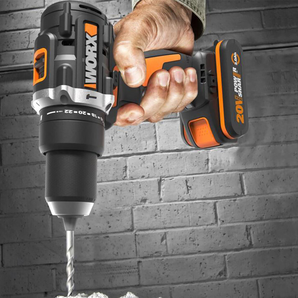    Worx WX352.9 20Volt Kömürsüz Profesyonel Şarjlı Darbeli Matkap (Akü Dahil Değildir)  