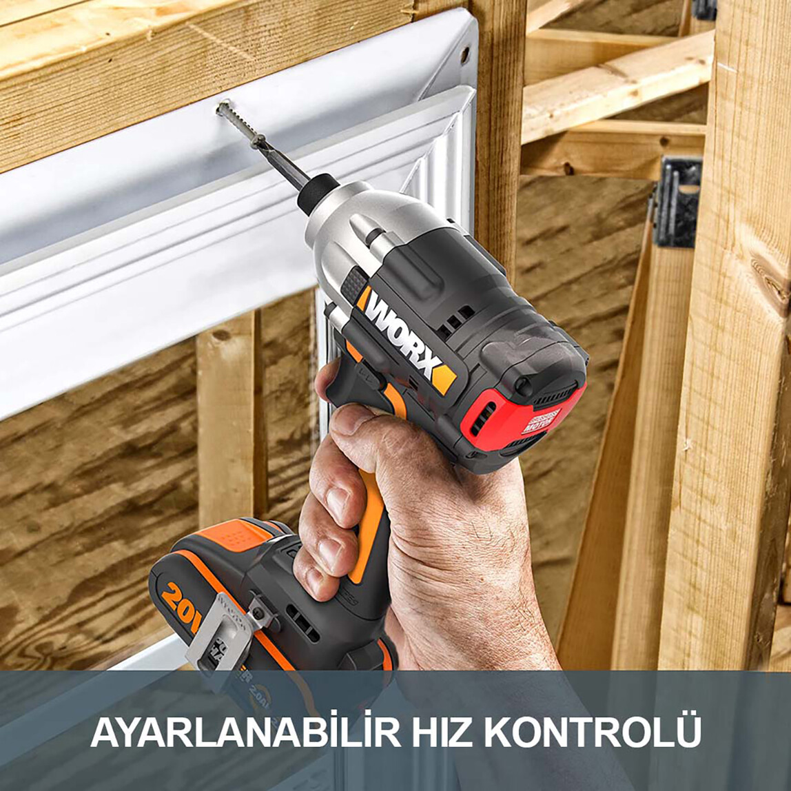    Worx WX261.9 20Volt 260Nm Kömürsüz Profesyonel Darbeli Tornavida (Akü Dahil Değildir)  