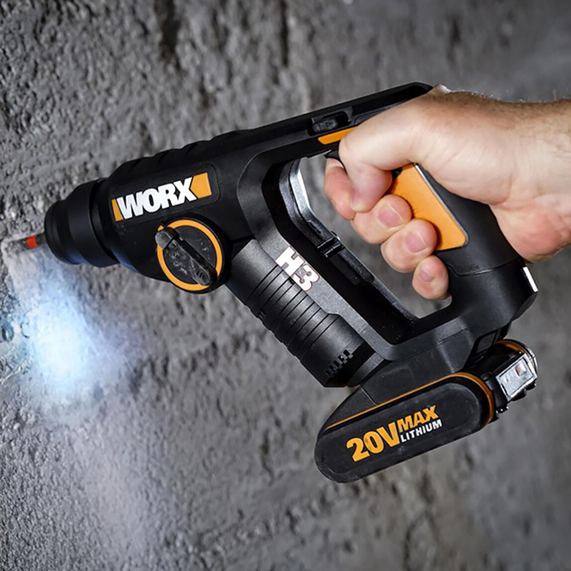    Worx WX394.3 20Volt 2.0Ah. Li-ion 1.5J Profesyonel SDS-Plus Pnömatik Şarjlı Matkap + 9 Adet Uç + Mandren  