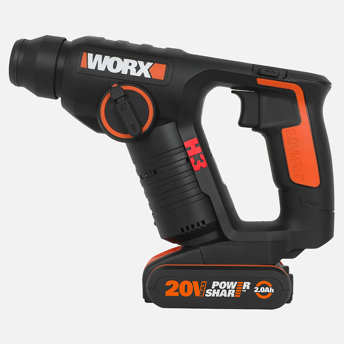   Worx WX394.3 20Volt 2.0Ah. Li-ion 1.5J Profesyonel SDS-Plus Pnömatik Şarjlı Matkap + 9 Adet Uç + Mandren  