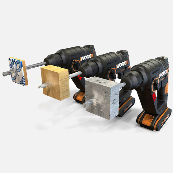 Worx WX394.3 20Volt 2.0Ah. Li-ion 1.5J Profesyonel SDS-Plus Pnömatik Şarjlı Matkap + 9 Adet Uç + Mandren 