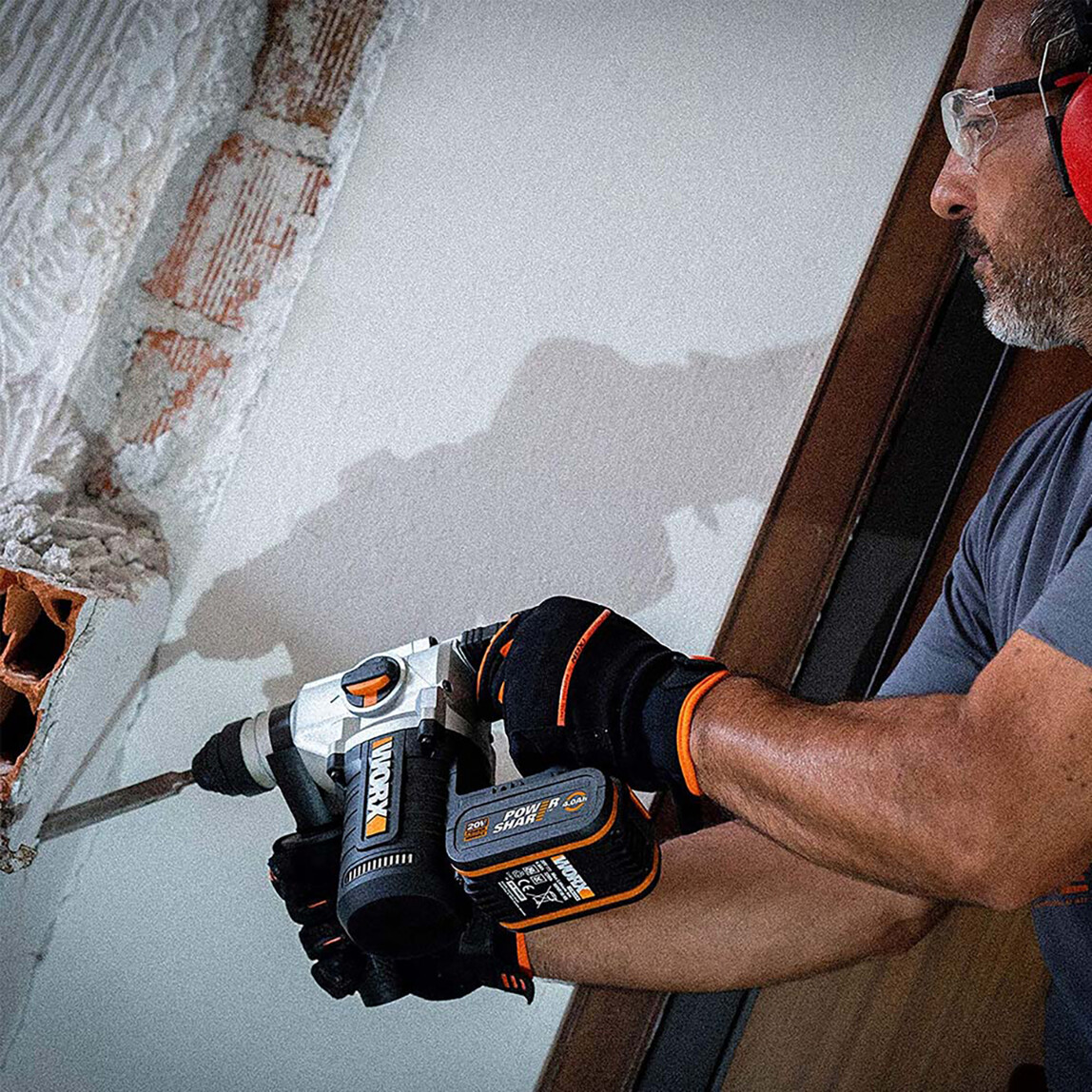    Worx WX380.9 20Volt 2.2J Profesyonel SDS-Plus Pnömatik Kırıcı/Delici (Akü Dahil Değildir)  