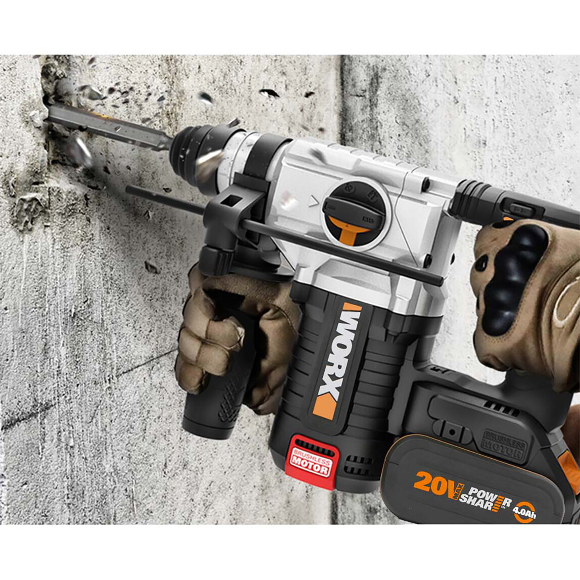    Worx WX380.9 20Volt 2.2J Profesyonel SDS-Plus Pnömatik Kırıcı/Delici (Akü Dahil Değildir)  