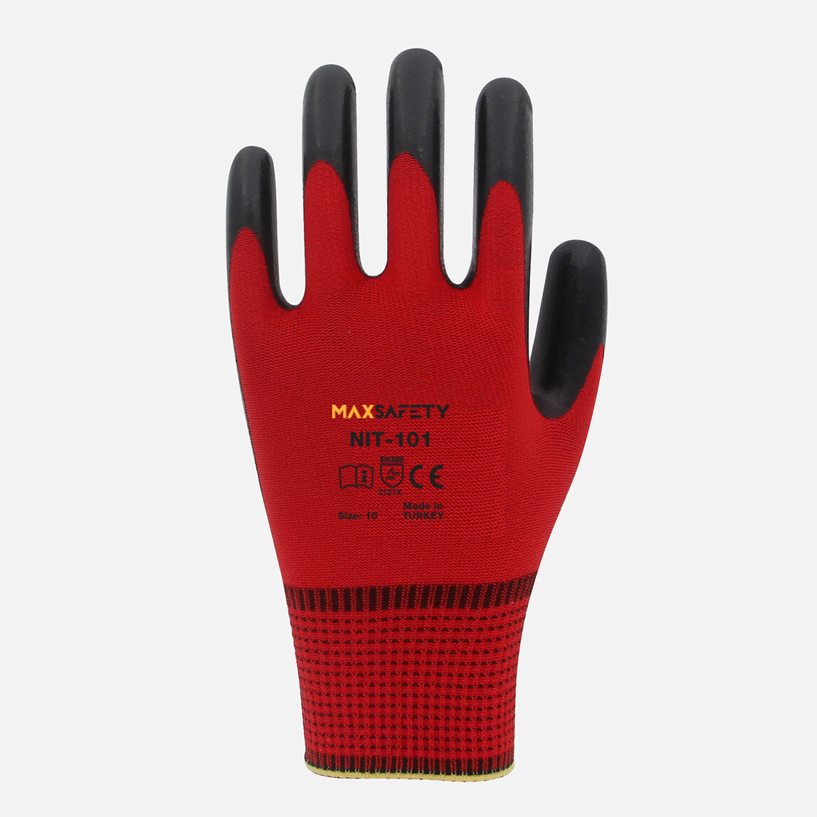    Maxsafety MXNIT-101-10 Nitril Eldiven(Kırmızı - Siyah)  