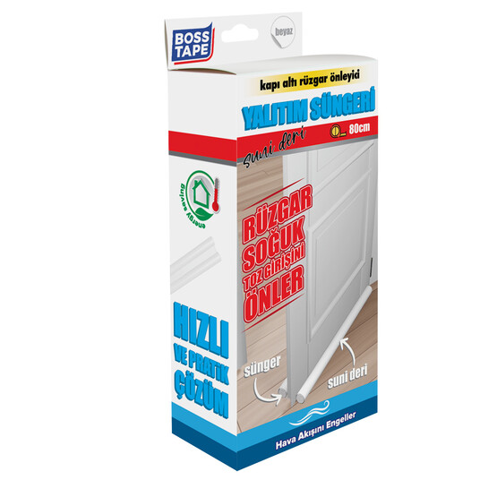 Boss Tape Kapı Altı Yalıtım Süngeri Suni Deri Beyaz 80 cm
