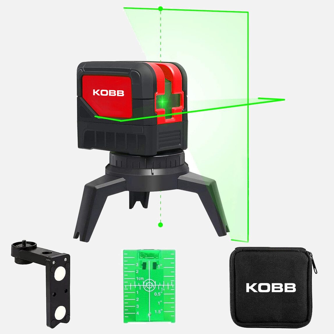    KOBB KBL92G 30 Metre Profesyonel Yatay ve Dikey Otomatik Hizalamalı Yeşil Çapraz Çizgi Lazer, 2 Noktalı Şakül Lazer Distomat + Mini Tripod  