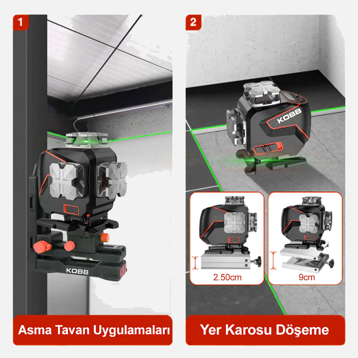    KOBB KBL36G Yeşil Çapraz Çizgi Lazer Distomat  