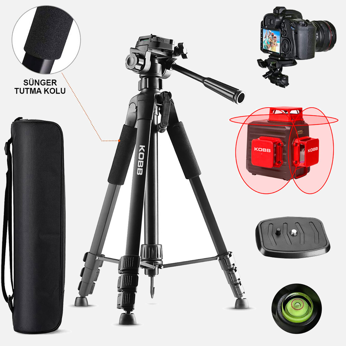    KOBB KBL20T 160CM Su Terazili Profesyonel Alüminyum Lazer Tripod  