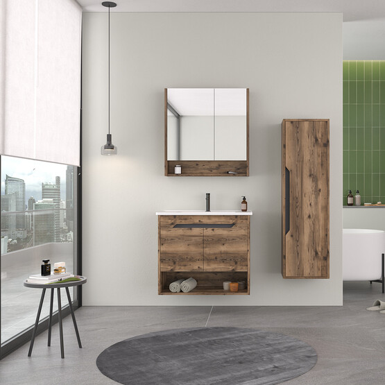 Bonitobagno Alberi Navaro Ceviz Aynalı 80 cm Üst Banyo Dolabı