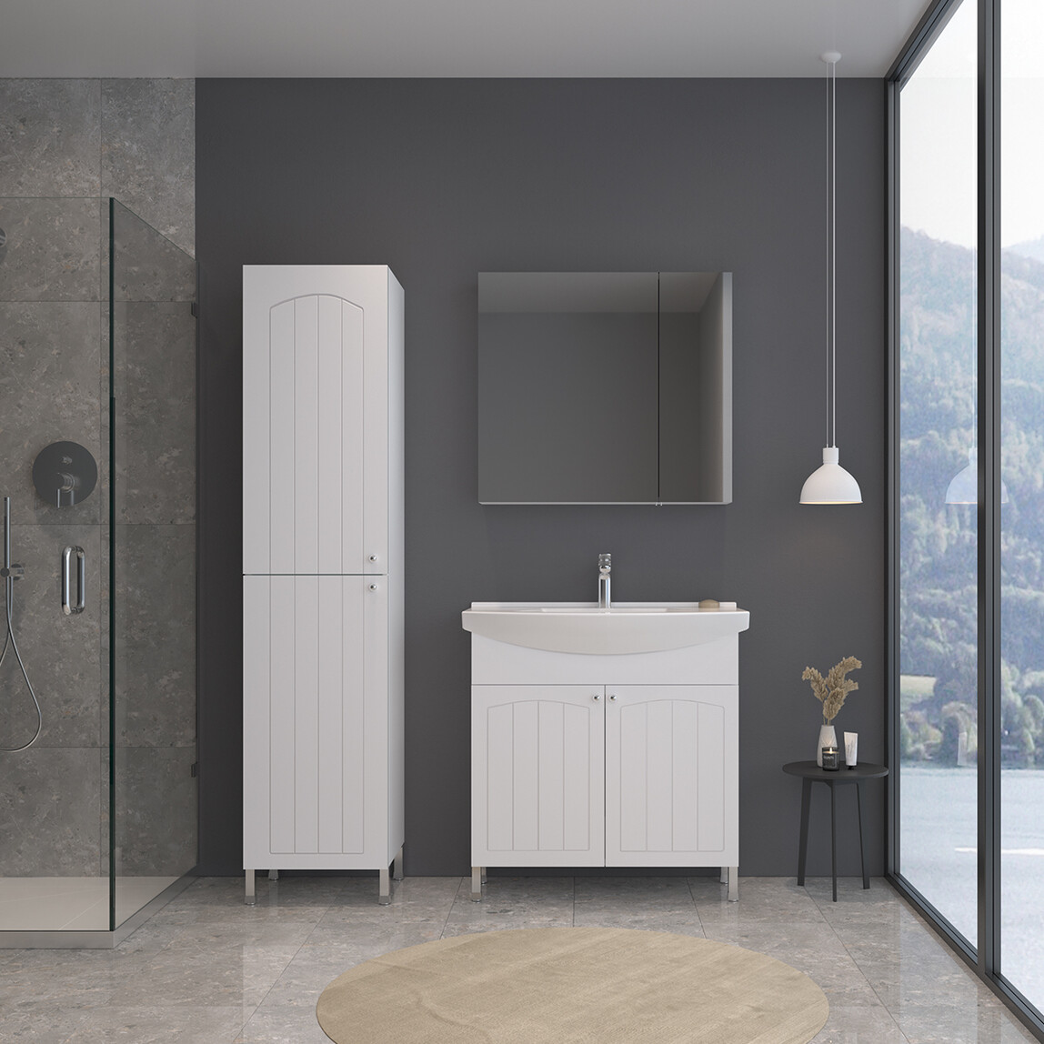    Bonitobagno Riano Beyaz Aynalı 80 cm Üst Banyo Dolabı 