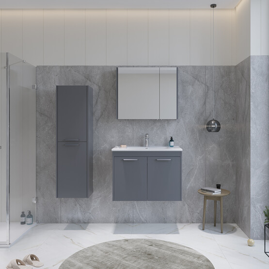 Bonitobagno Coste Aynalı 80 cm Banyo Dolabı Üst Modül Antrasit