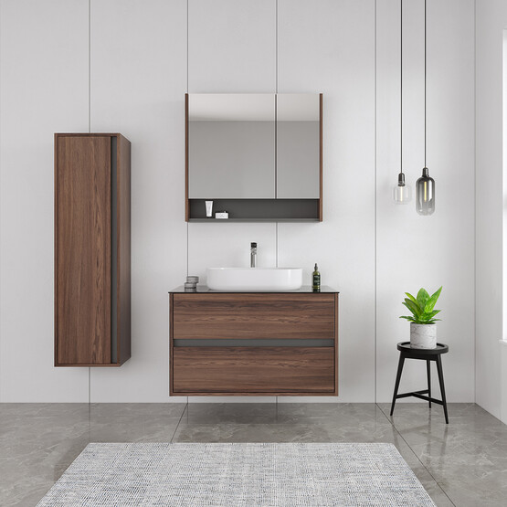Bonitobagno Alberi Navaro Aynalı 80 cm Banyo Dolabı Üst Modül Ceviz