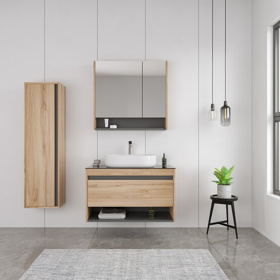 Bonitobagno Alberi Legnano Aynalı 80 cm Banyo Dolabı Üst Modül Ceviz