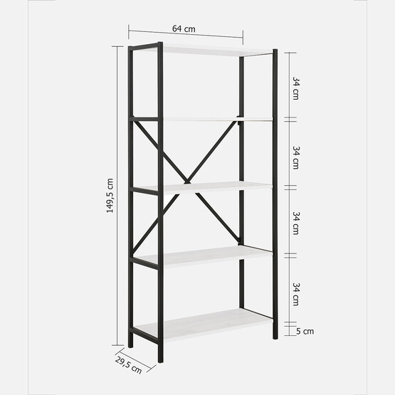 Quick Furni 5 Katlı Metal Ayaklı Kitaplık Beyaz