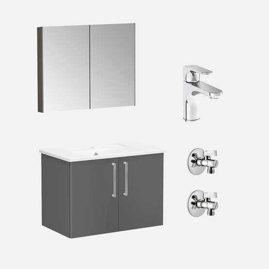 Vitra Antrasit Aynalı 80 cm Takım Banyo Dolabı Antrasit