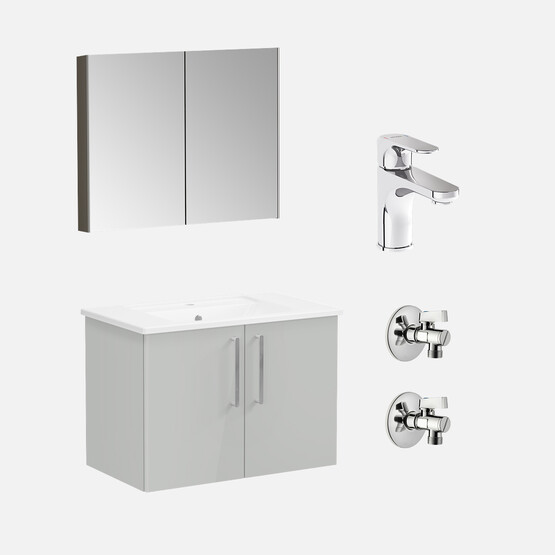 Vitra Gri Aynalı 80 cm Takım Banyo Dolabı Gri
