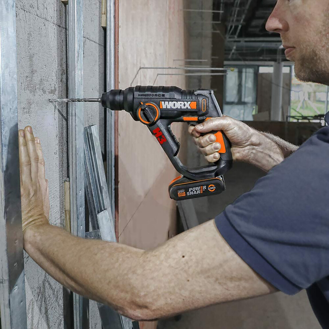    Worx WX390.9 20Volt 1.2J Profesyonel SDS-Plus Pnömatik Şarjlı Matkap + 8 Adet Uç + Mandren (Akü Dahil Değildir)  