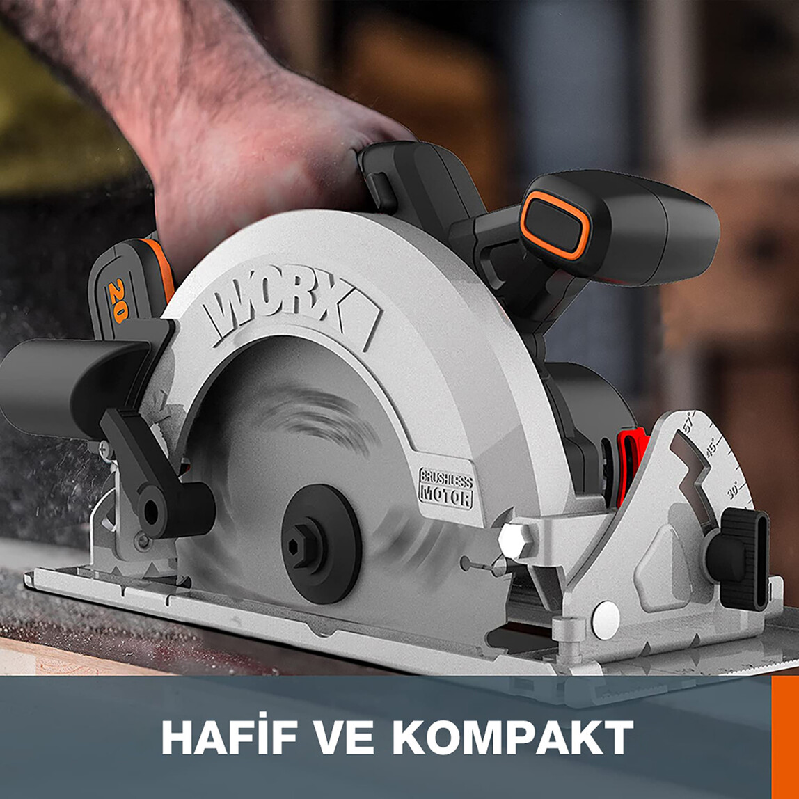    Worx WX520.9 20Volt 190mm Kömürsüz Profesyonel Şarjlı Daire Testere (Akü Dahil Değildir)  