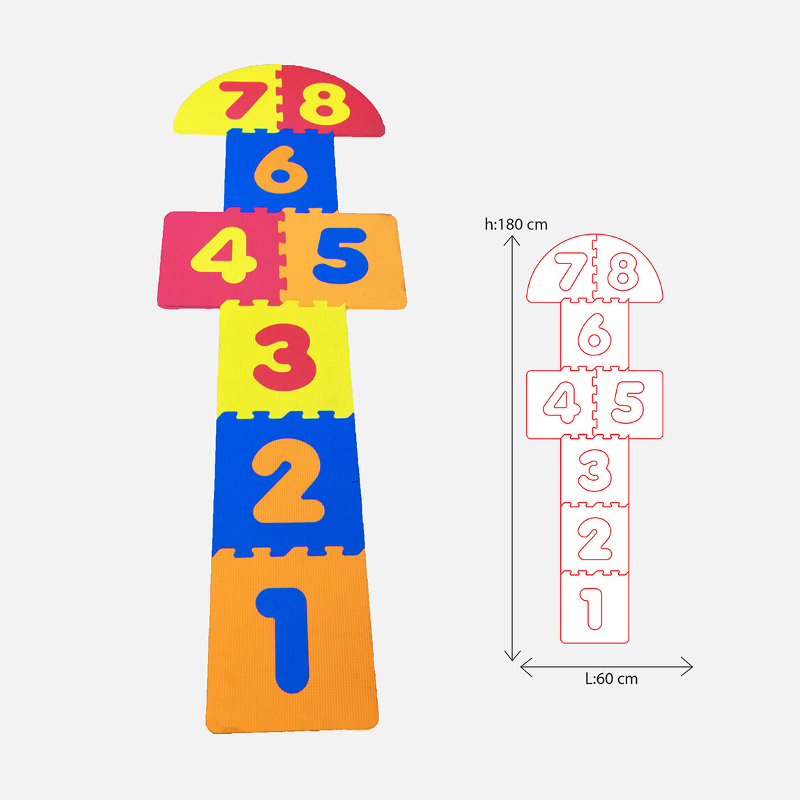    Akar Oyuncak Seksek 7 mm 33x33 cm Uzun Çocuk Oyun Karosu Çok Renkli 