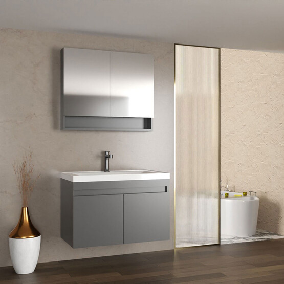 Gold Eco Antrasit - Kahverengi Aynalı 63 cm Banyo Dolabı