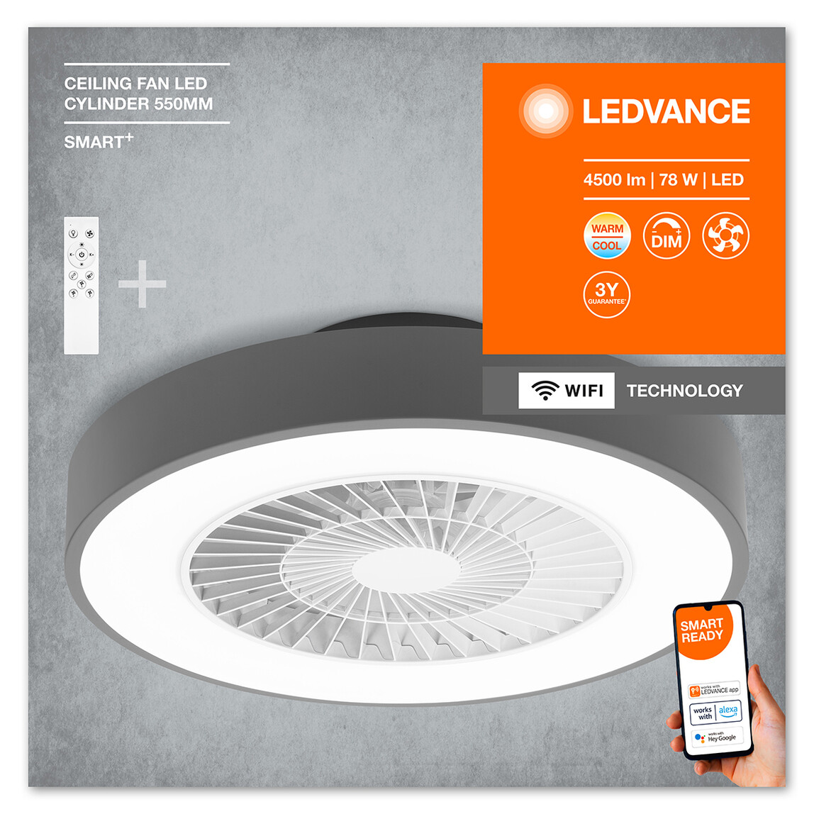    Ledvance Smart Wifi 4500 Lümen Ceiling Aydınlatma Fan Gri  