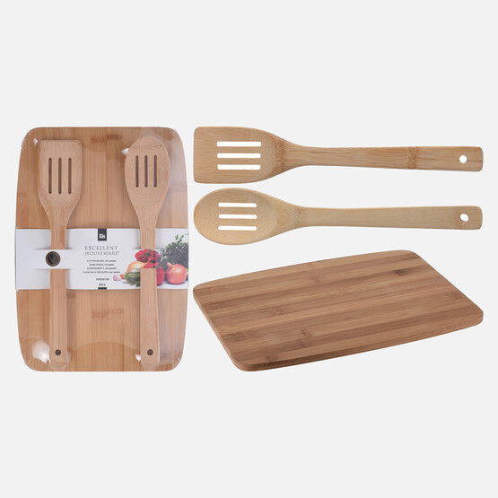 Bambu Tahta Kaşık Setli Kesme Tahtası 