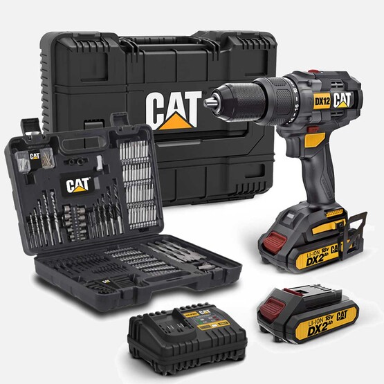 Cat DX12SET 18Volt/2.0Ah Li-ion Çift Akülü Kömürsüz Profesyonel Şarjlı Darbeli Matkap (201 Parça Delme/Vidalama Uç Seti 