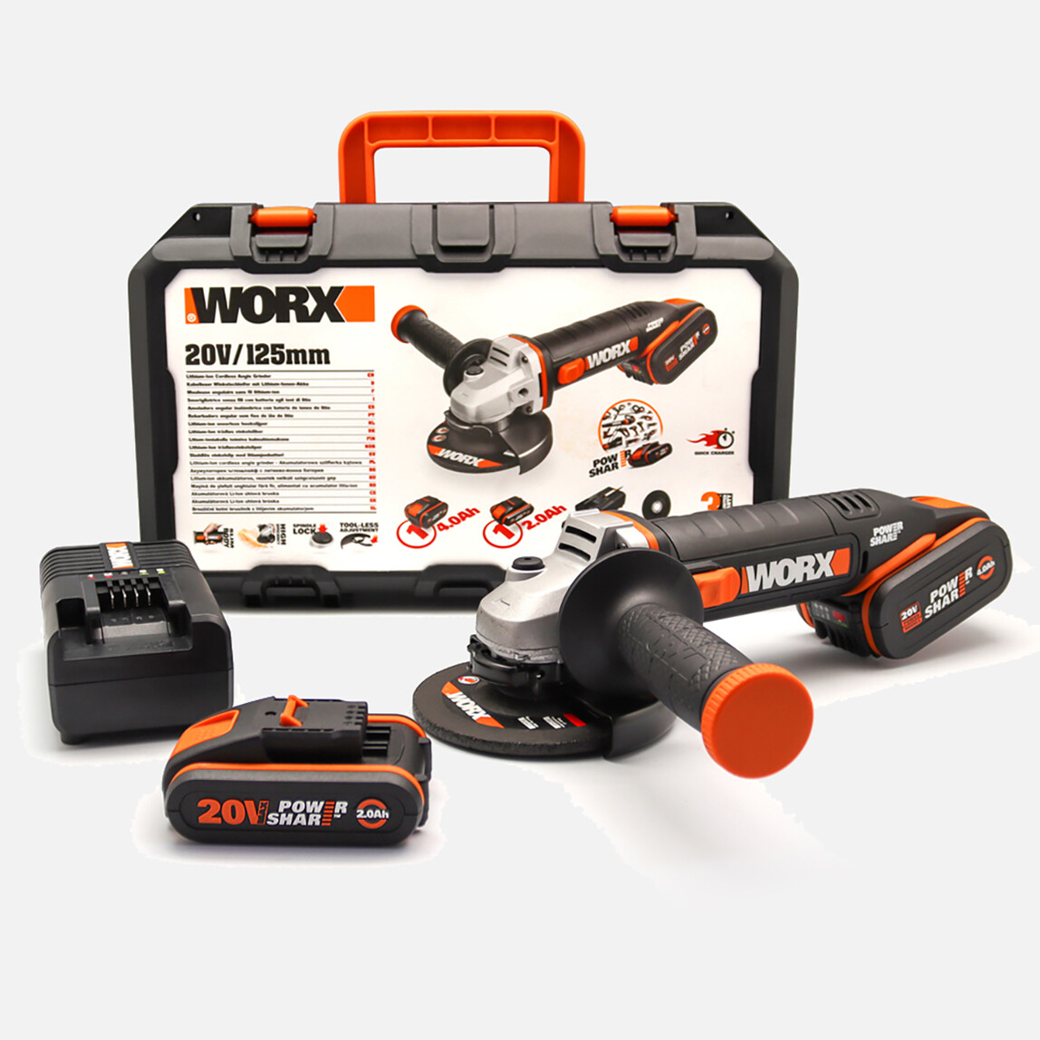    WORX WX803 20Volt 2.0/4.0 Ah. Li-ion Çift Akülü 125mm Profesyonel Şarjlı Avuç Taşlama  