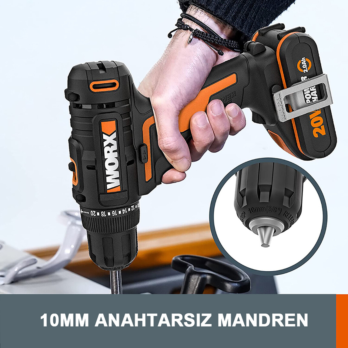    Worx WX100 20 Volt 2.0Ah Li-ion Tek Akülü Profesyonel Şarjlı Matkap  