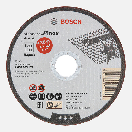 Bosch 125x1,0 mm Standard Seri Düz Inox (Paslanmaz Çelik) Kesme Diski (Taş)Rapido