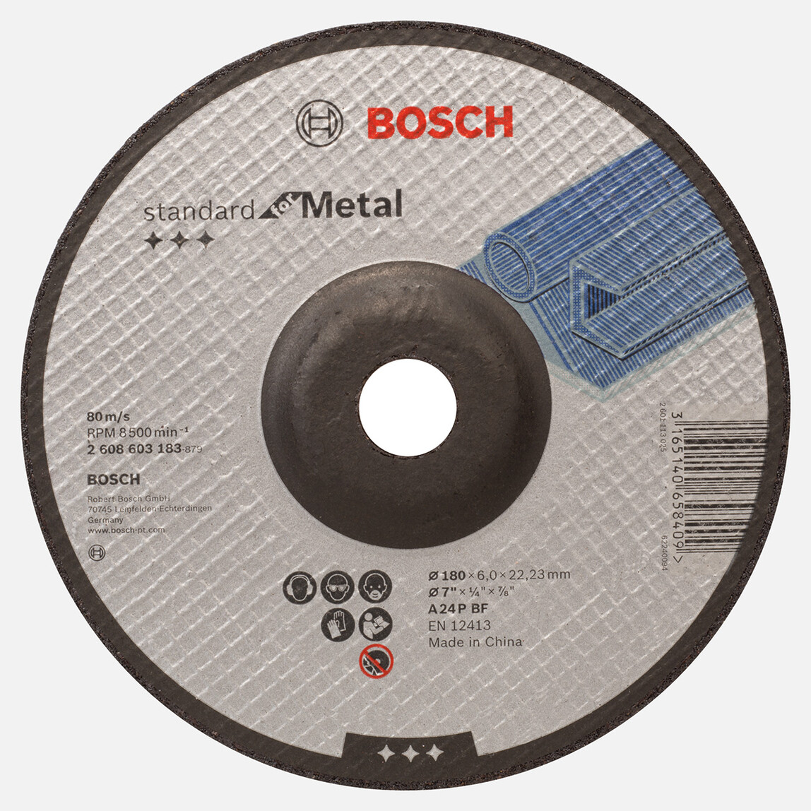    Bosch 180x6,0 mm Standard Seri Bombeli Metal Taşlama Diski (Taş) 