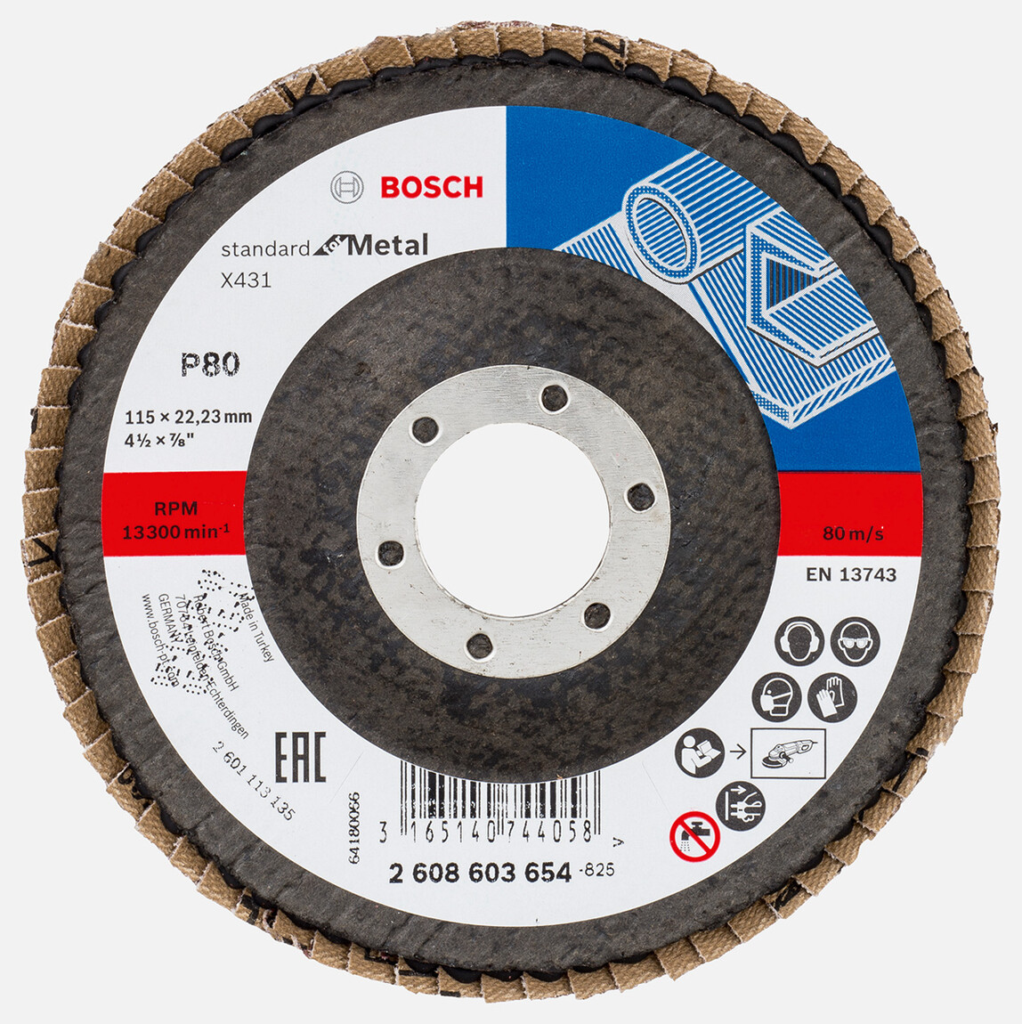    Bosch 115 mm 80 Kum Standard Seri Metal İçin x431 Aluminyumoksit Flap Zımpara Diski 