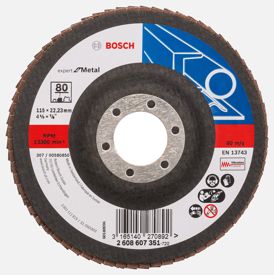    Bosch 115 mm 80 Kum Expert Seri Metal İçin x551 Flap Zımpara Diski 