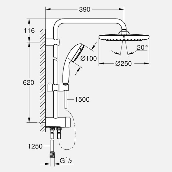 Grohe Vitalio Start 250 Siyah Duş Sistemi