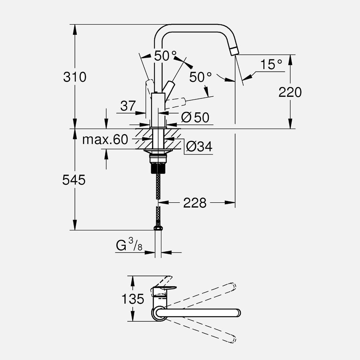    Grohe Start Siyah U Borulu Eviye Bataryası 