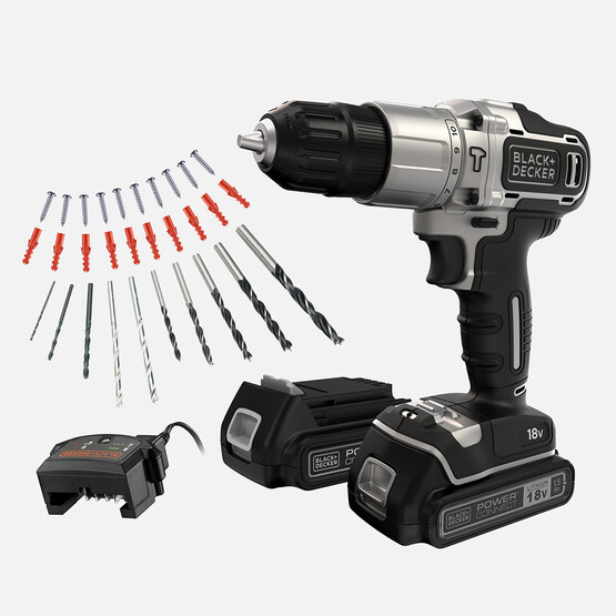 Black&Decker BDCHD18SC2K-QW Silver Li-ion 18V Çift Akülü Darbeli Matkap Vidalama(10 Parça Aksesuar Hediyeli!)