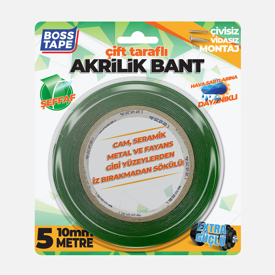    Boss Tape Yeşil Akrilik Çift Taraflı Bant 