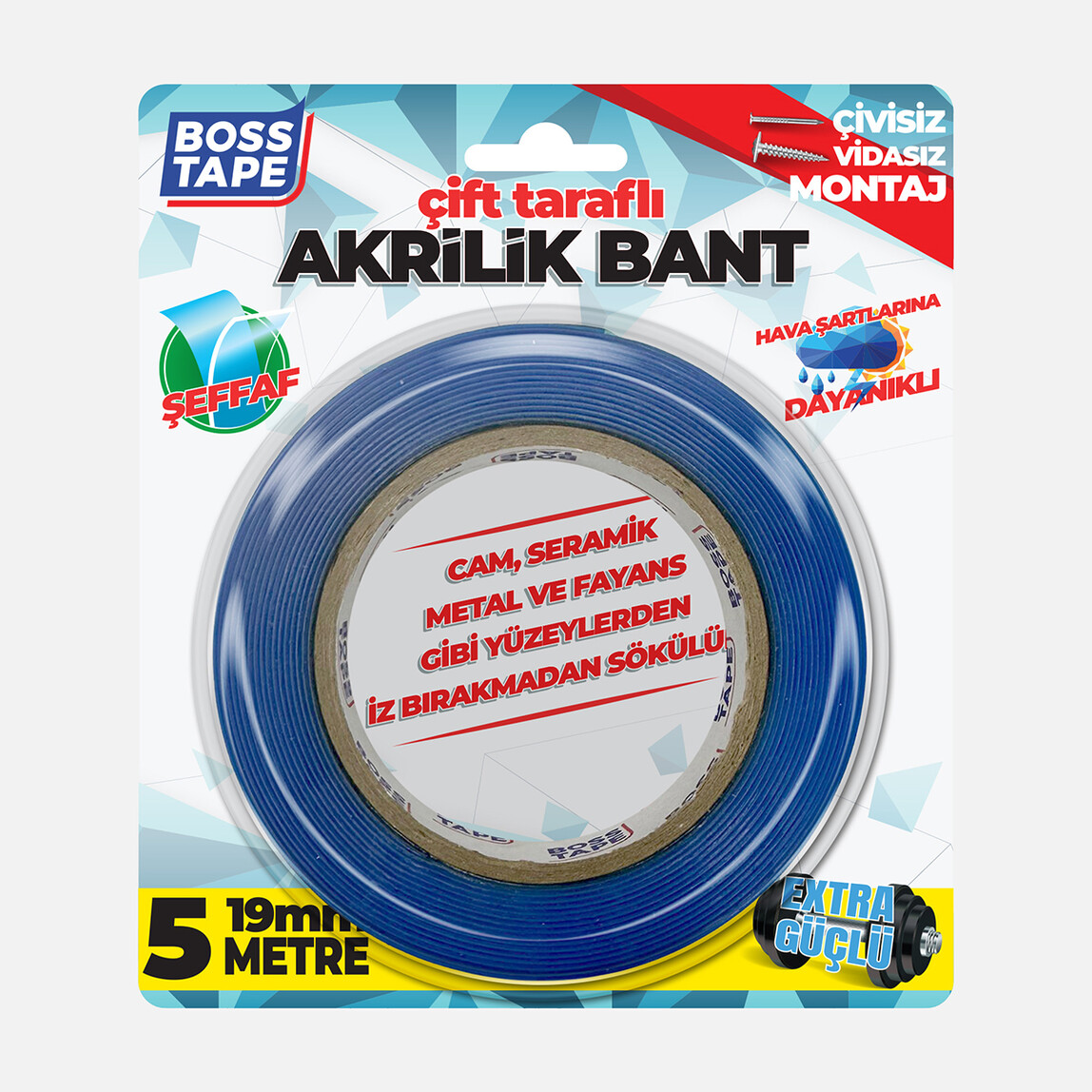    Boss Tape Mavi Akrilik Çift Taraflı Bant 