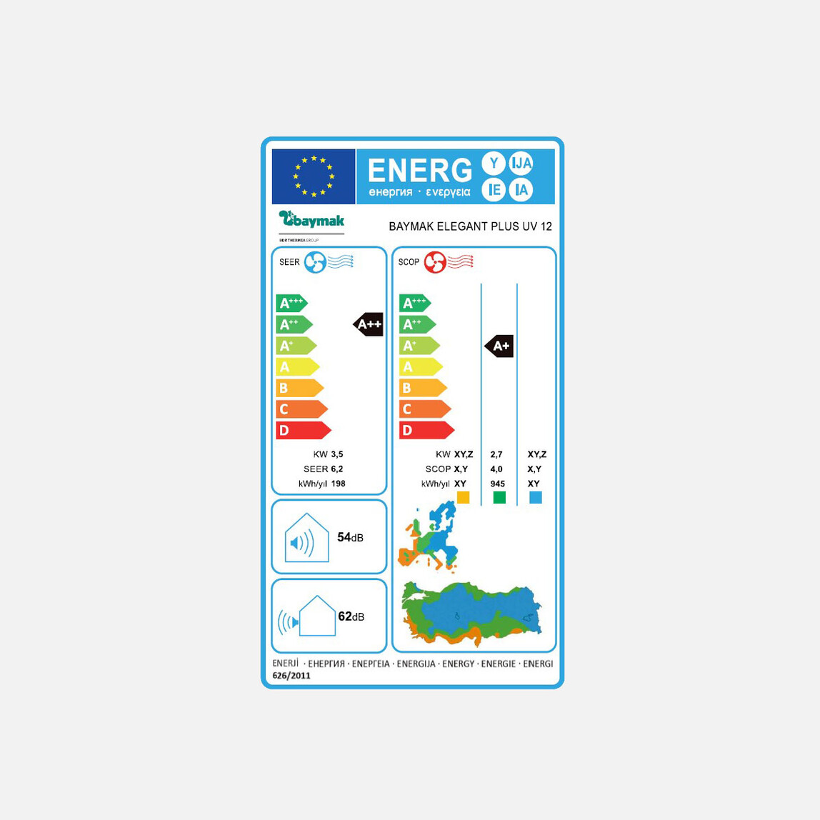    Baymak 12.000 Btu UV Elegant Plus Inverter A++ Duvar Tipi Klima 