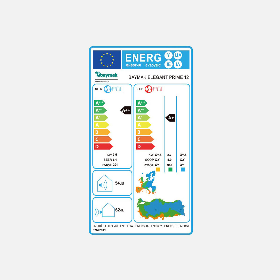    Baymak 12.000 Btu Elegant Prime Inverter A++ Duvar Tipi Klima 