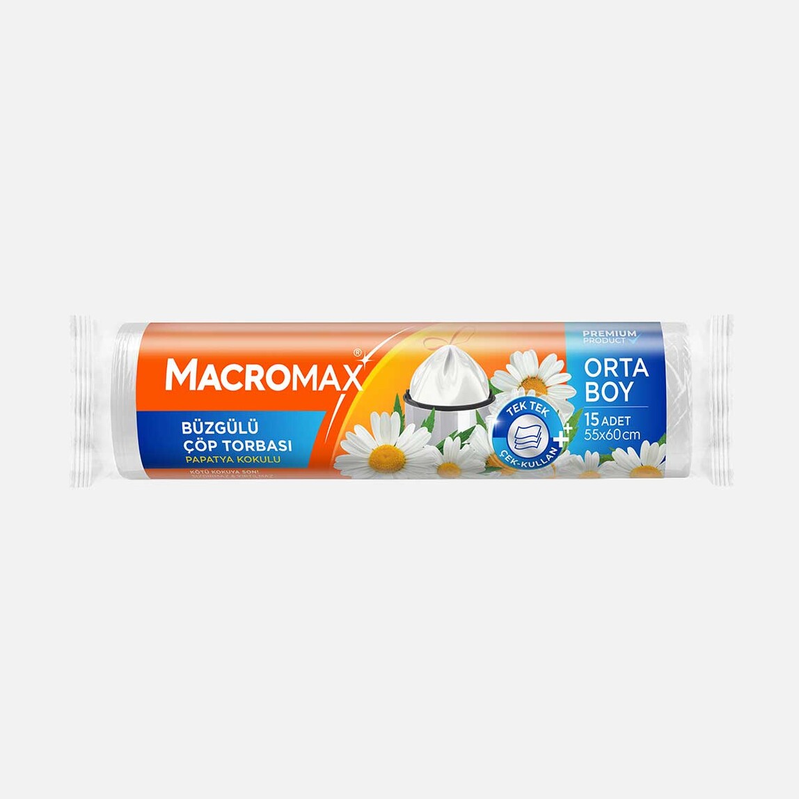    Macromax Büzgülü Çöp Torbası Papatya Orta 15 Adet 