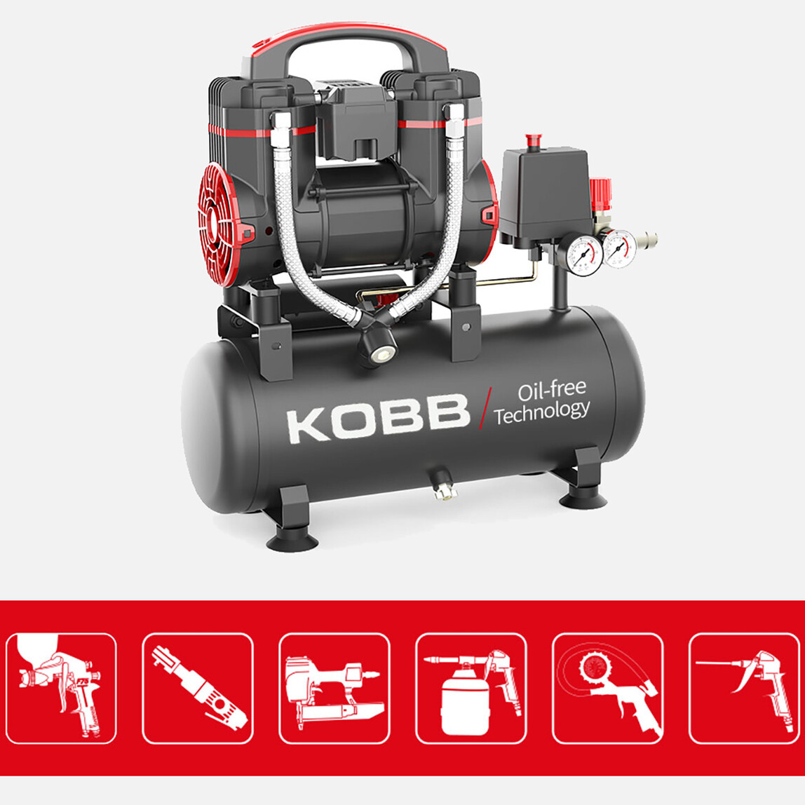    KOBB KBK8S 1.2HP 8Lt 8Bar Yağsız Sessiz Taşınabilir Hava Kompresörü 