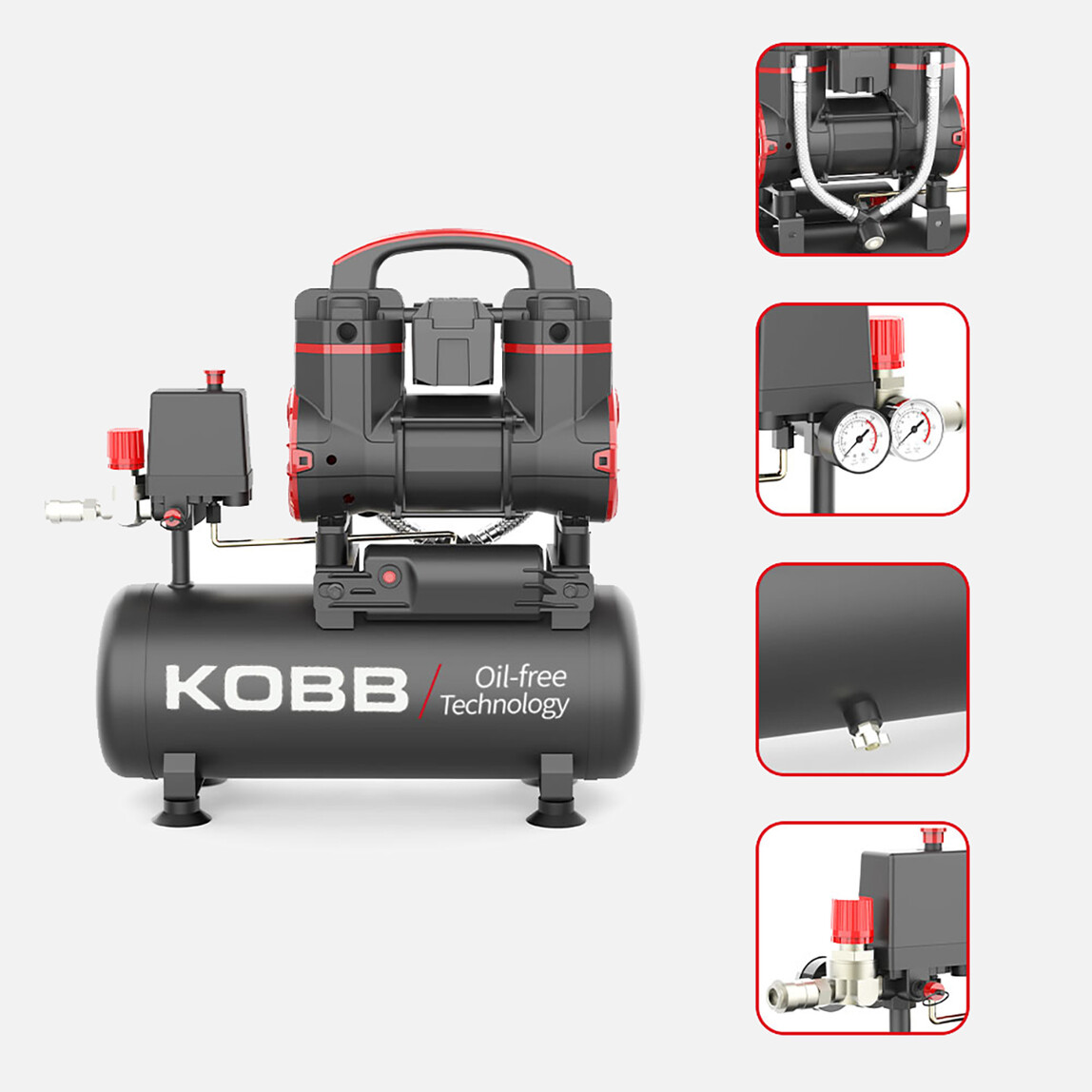    KOBB KBK8S 1.2HP 8Lt 8Bar Yağsız Sessiz Taşınabilir Hava Kompresörü 