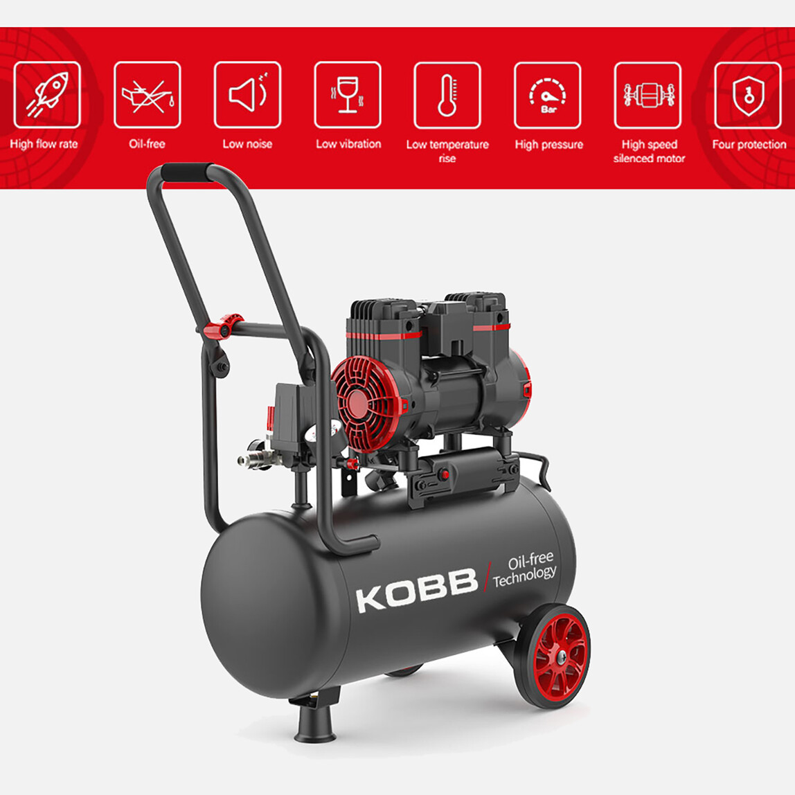    KOBB KBK25S 1.7HP 25Lt 8Bar Yağsız Sessiz Taşınabilir Hava Kompresörü 