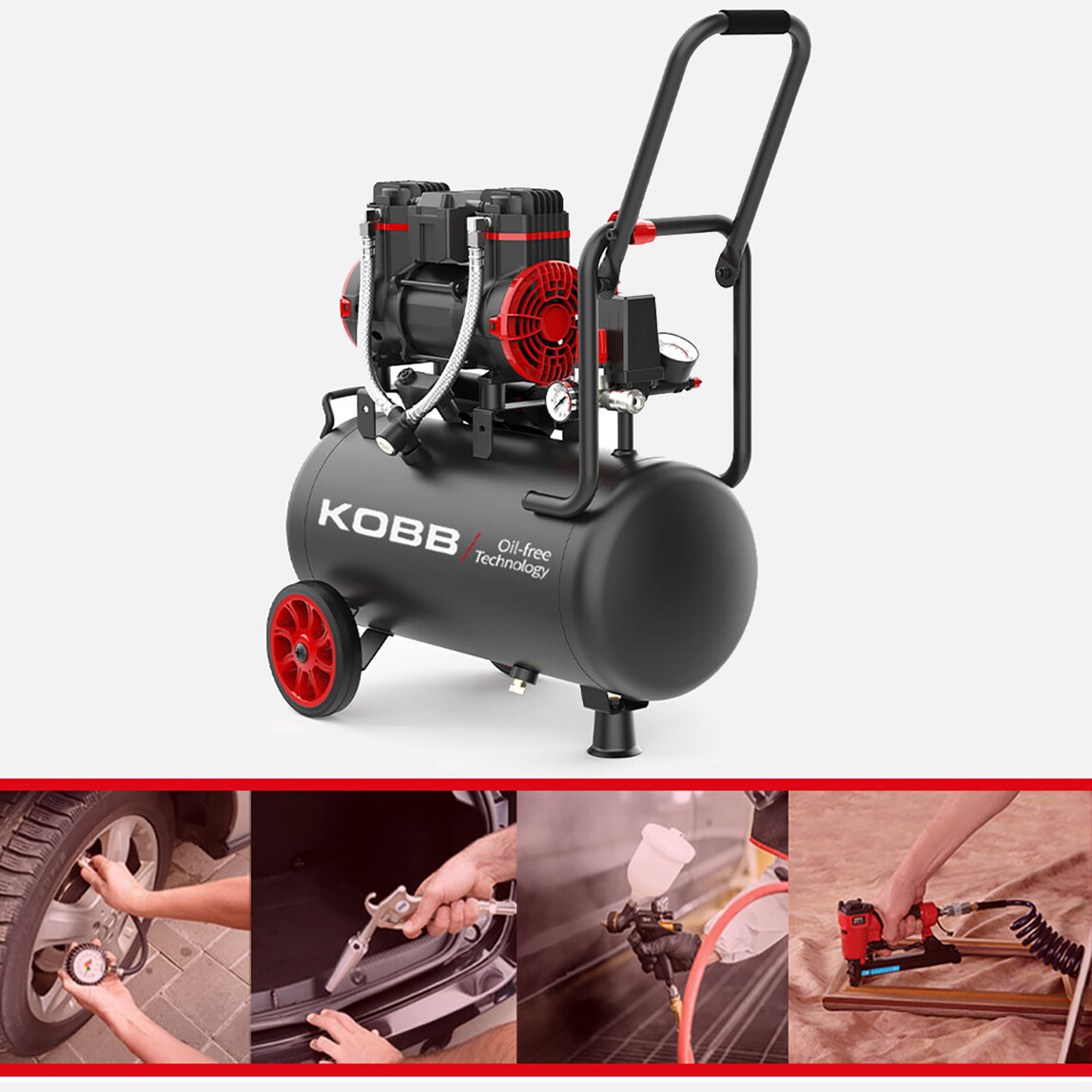    KOBB KBK25S 1.7HP 25Lt 8Bar Yağsız Sessiz Taşınabilir Hava Kompresörü 