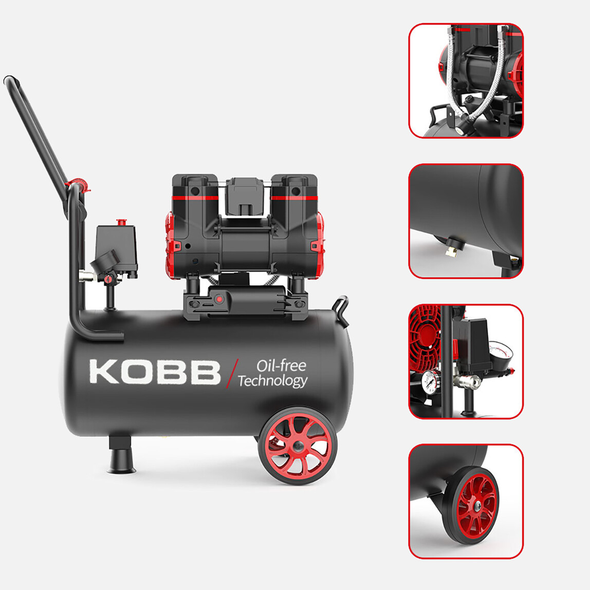    KOBB KBK25S 1.7HP 25Lt 8Bar Yağsız Sessiz Taşınabilir Hava Kompresörü 