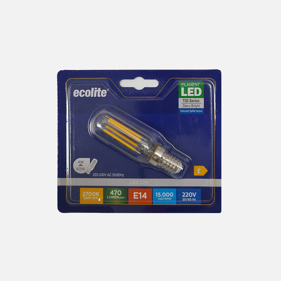    Ecolite T25 LED Filament 4W E14 2700K Sarı Işık 