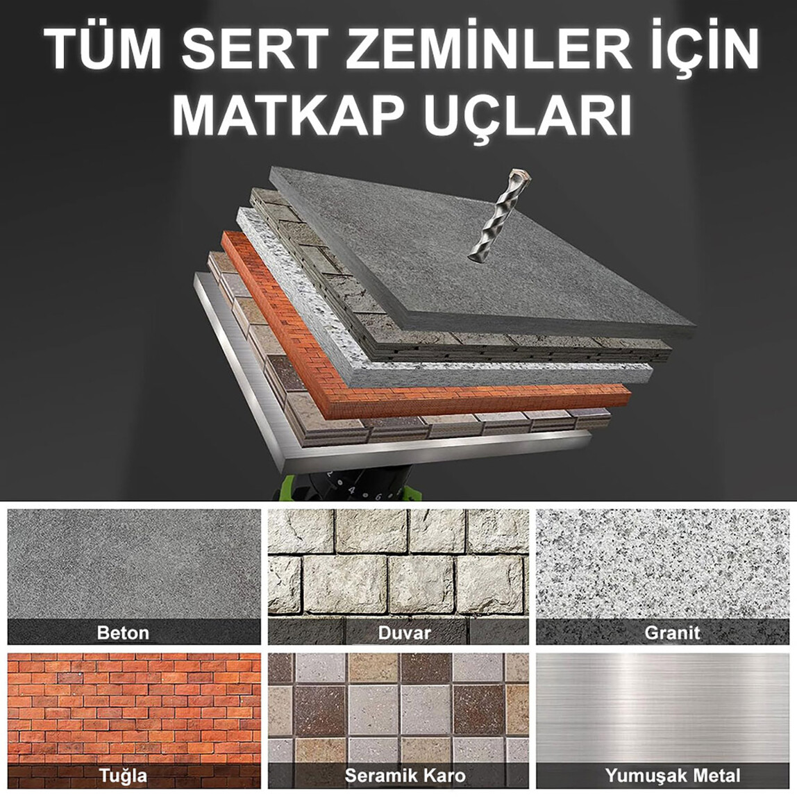    Cat DA04901 8 Parça Tungsten Karbür Beton Matkap Uç Seti 